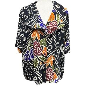 VTG Geometric Bib Collar Button Up Shirt 26/28 XXL 80s Tropical Dopamine Artsy
